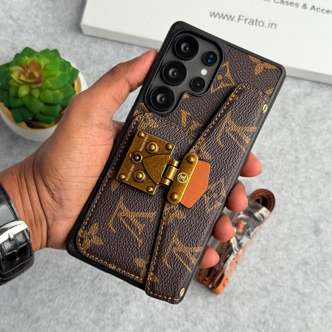 MÆRKE LÆDER KORTHOLDER SLOT LOCK SLING CASE TIL SAMSUNG GALAXY