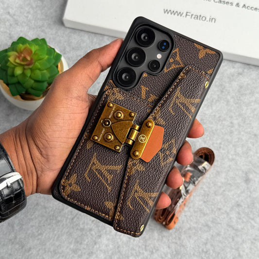 삼성 갤럭시용 브랜드 가죽 카드 홀더 슬롯 잠금 슬링 케이스