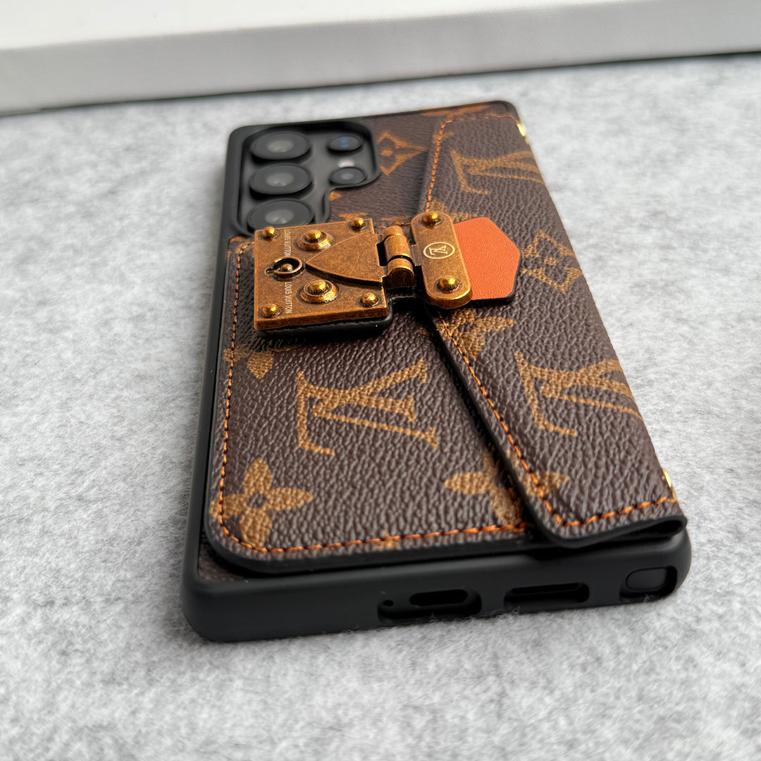 MÆRKE LÆDER KORTHOLDER SLOT LOCK SLING CASE TIL SAMSUNG GALAXY