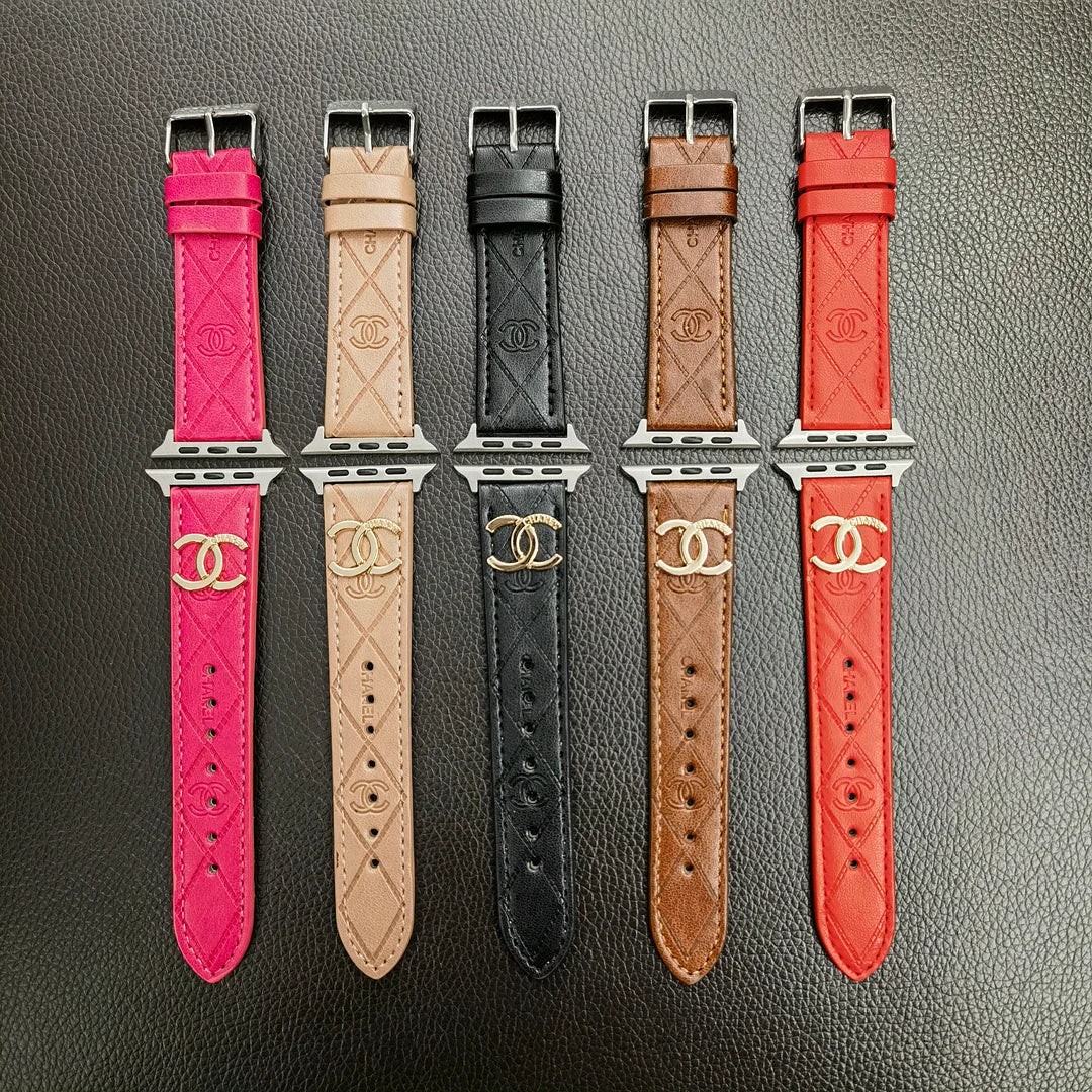 Luxusní zlatý 3D embosovaný kožený řemínek Apple Watch Monogram