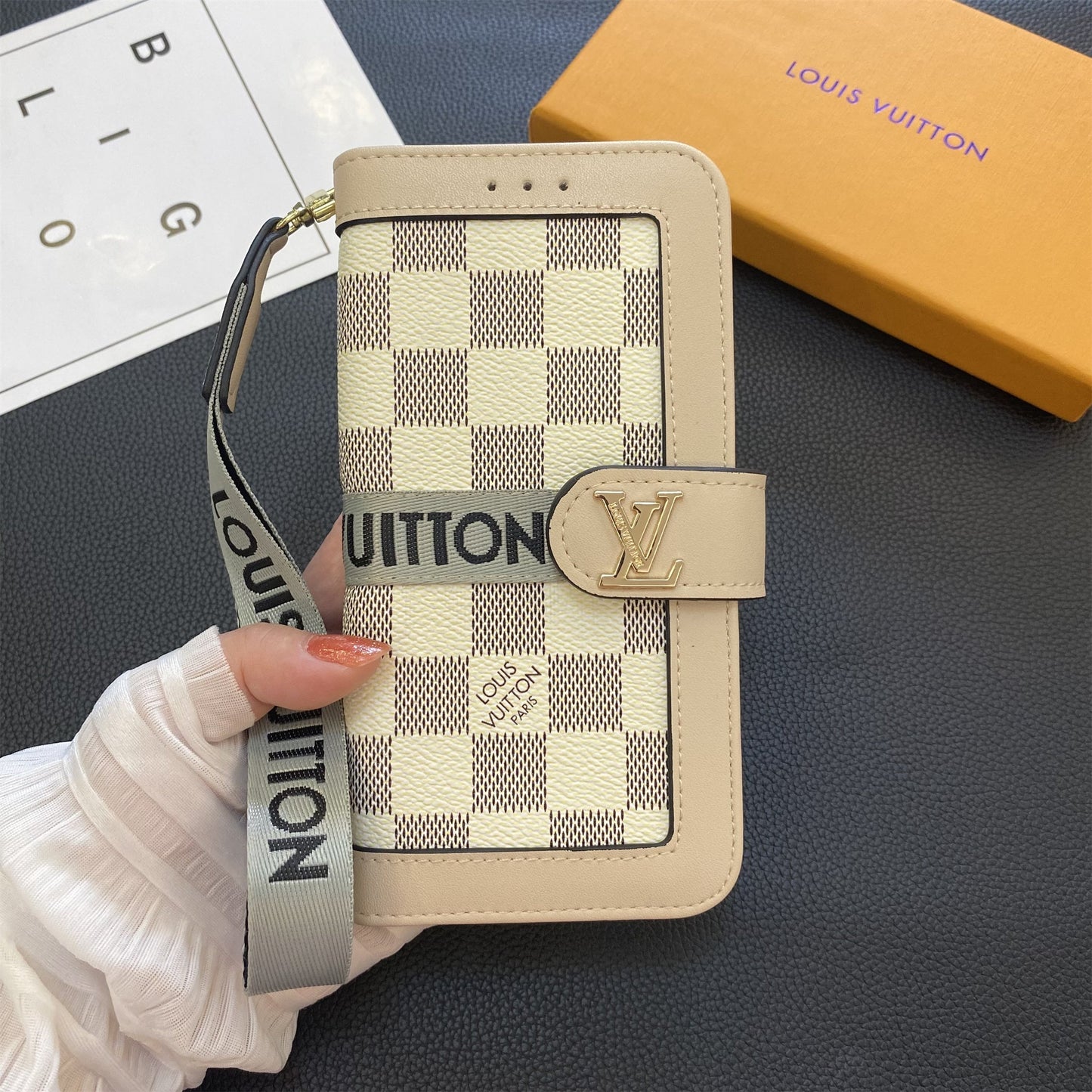 プレミアム本革モノグラムキャンバスウォレットカードホルダーケースSamsung Galaxy