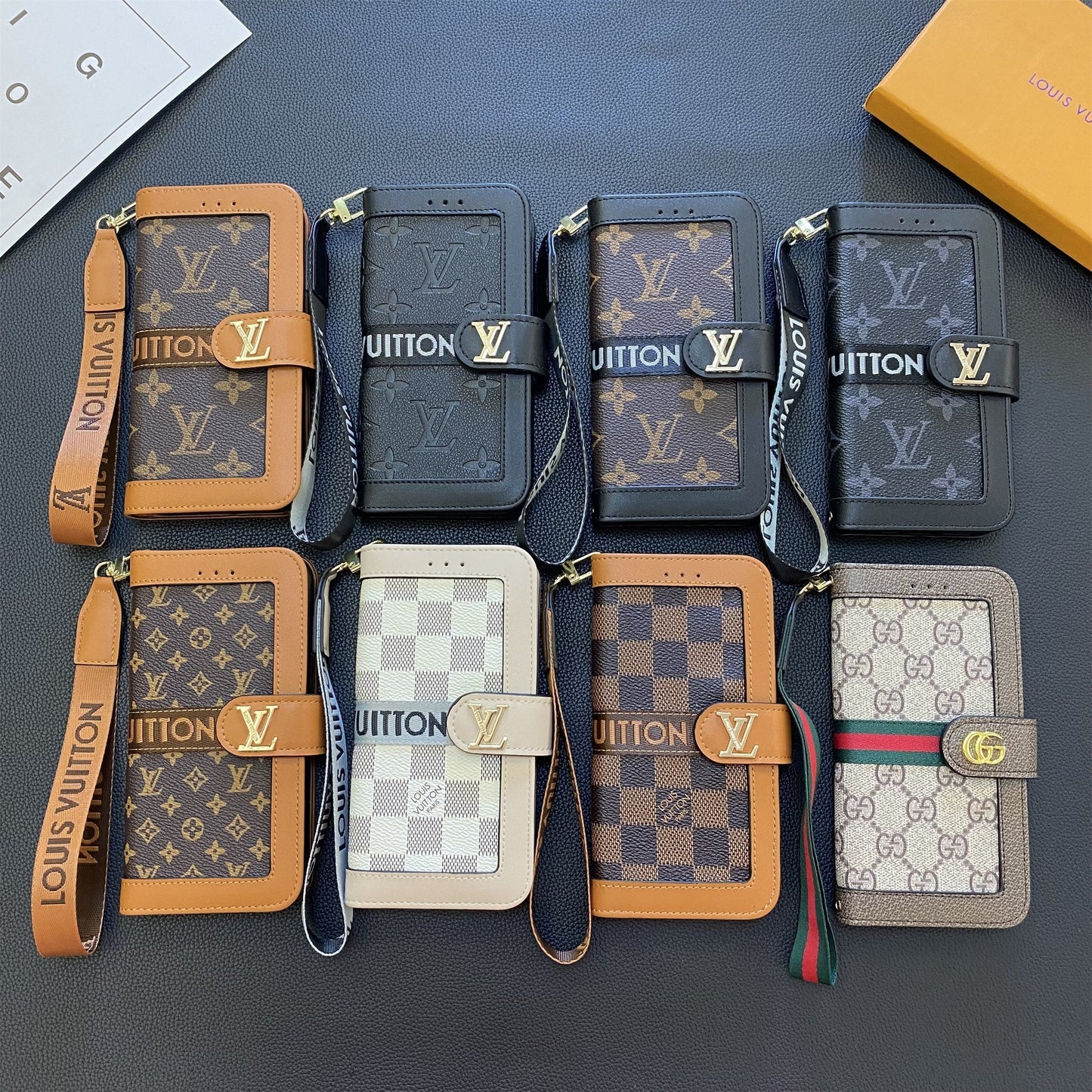 プレミアム本革モノグラムキャンバスウォレットカードホルダーケースSamsung Galaxy