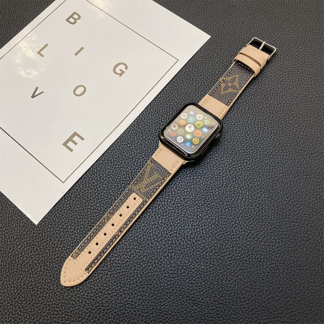 ŘEMÍNEK APPLE ŠITÍ NA HODINKY MONOGRAMOVÉ KOŽENÉ
