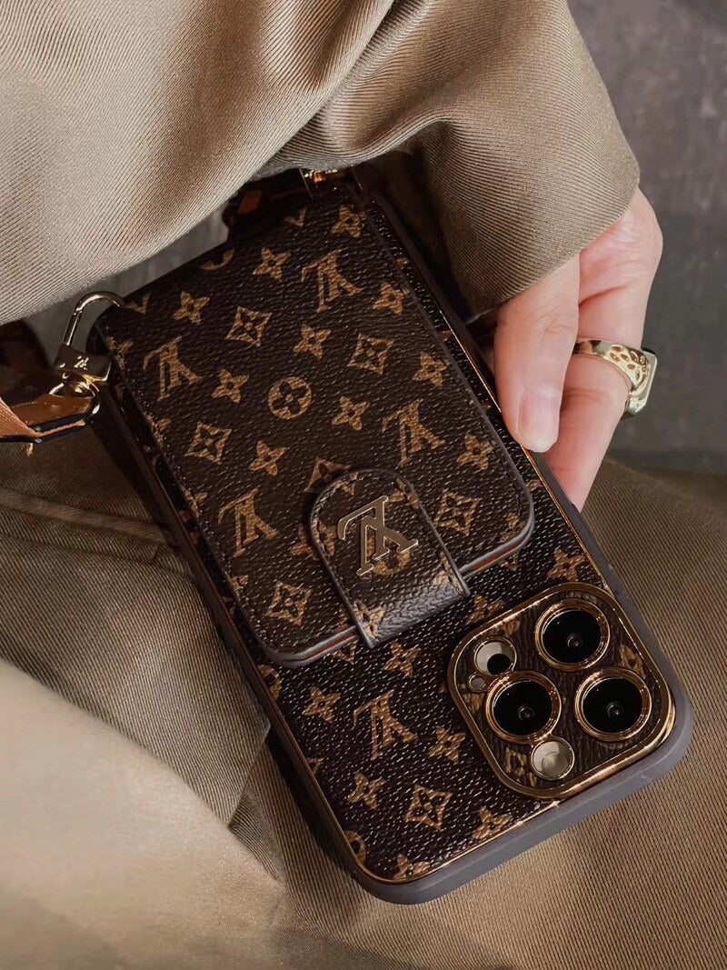 Étui pour iPhone en cuir avancé avec porte-cartes et dragonne