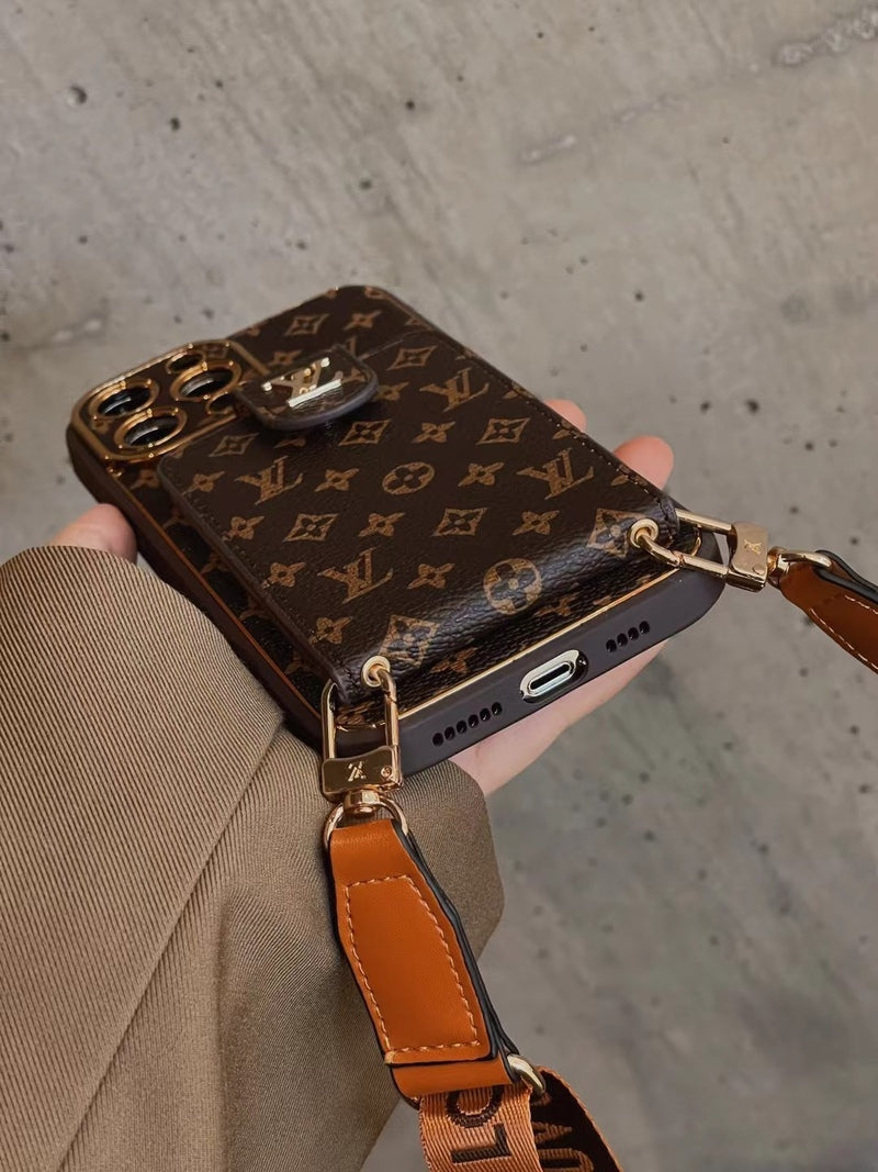 Étui pour iPhone en cuir avancé avec porte-cartes et dragonne