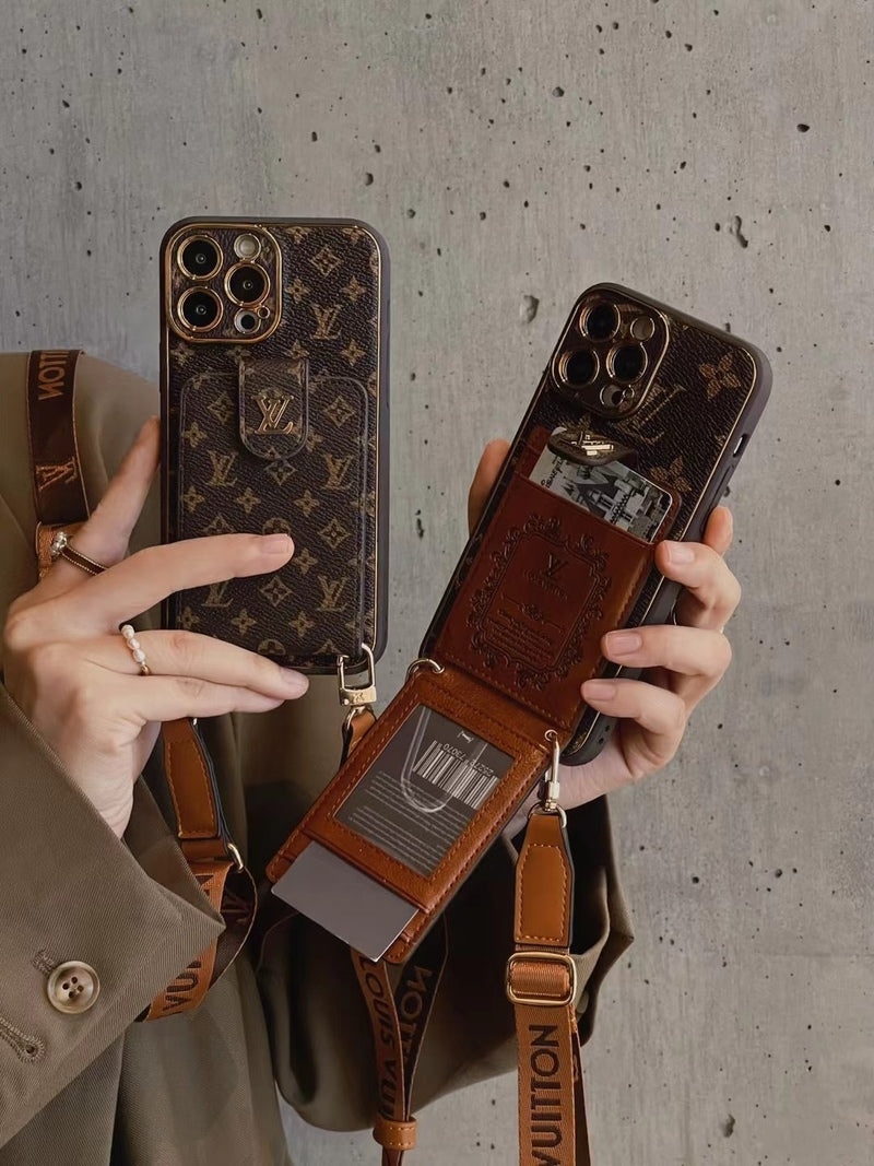 Étui pour iPhone en cuir avancé avec porte-cartes et dragonne