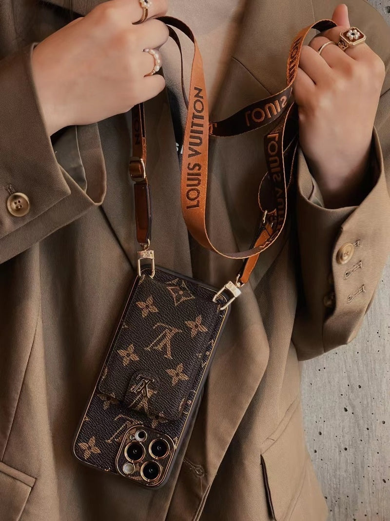 Étui pour iPhone en cuir avancé avec porte-cartes et dragonne