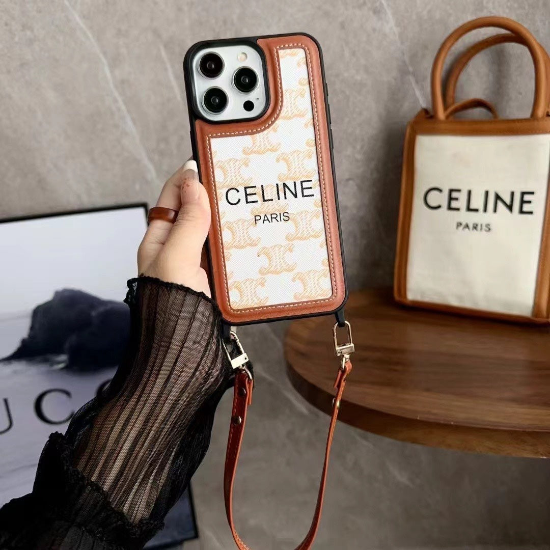 Coque iPhone Céline blanche avec sangle-SZ231124