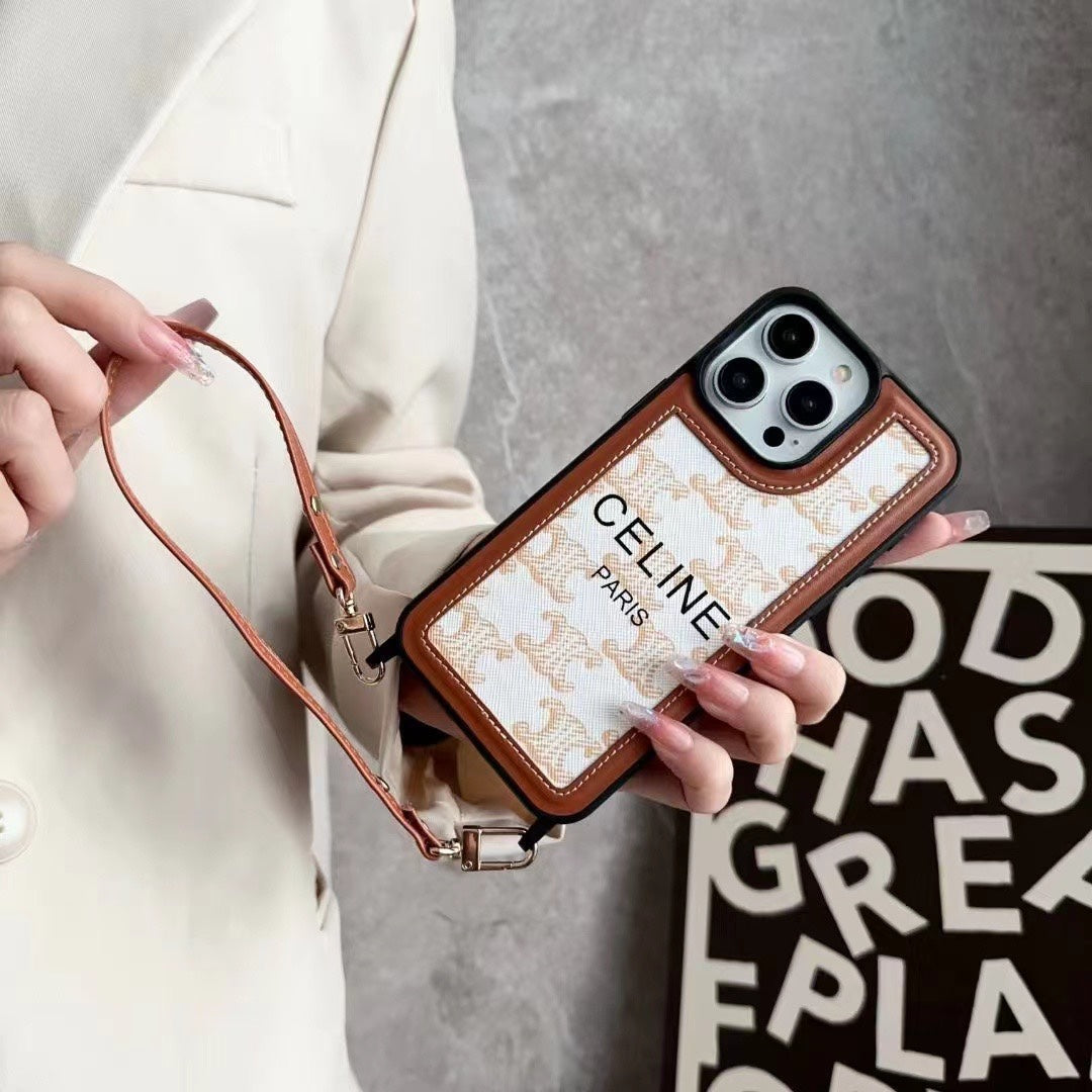 Coque iPhone Céline blanche avec sangle-SZ231124