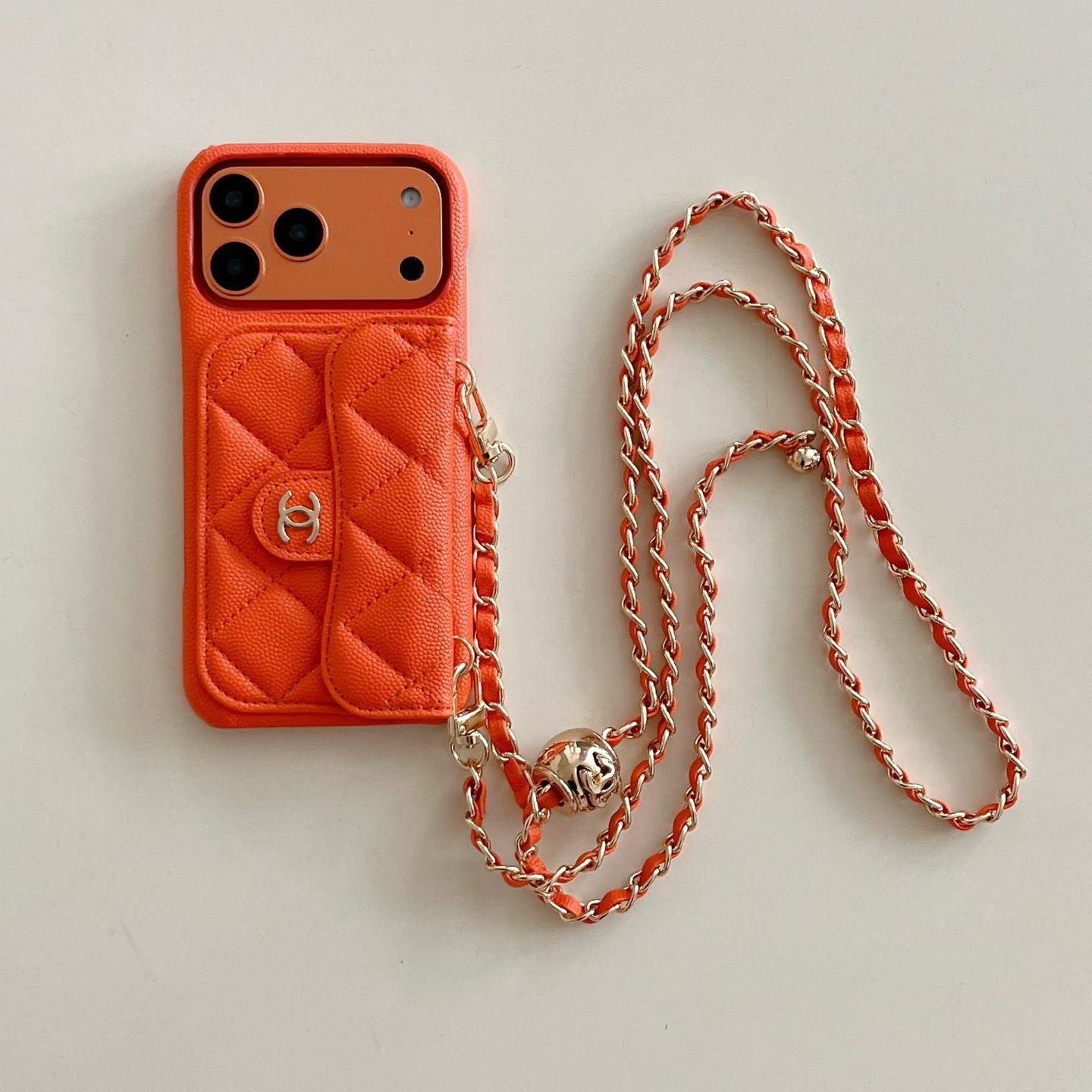 Luxusní peněženkové pouzdro na iPhone s řetízkem na ruku/přes tělo