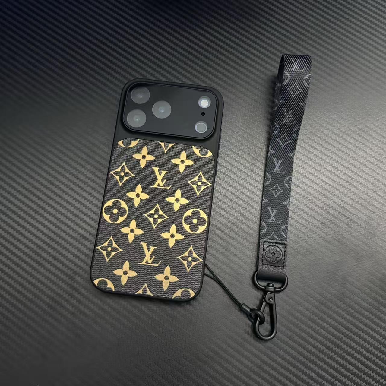 Luxe lederen telefoonhoes met monogrampatroon en volledige camerabescherming