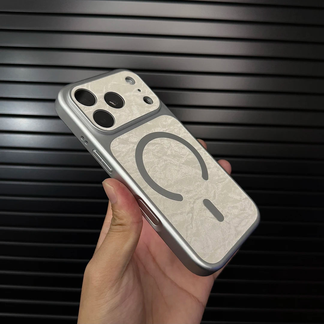 Premium MagSafe-kompatibelt iPhone-cover i læder med sne-teksturfinish