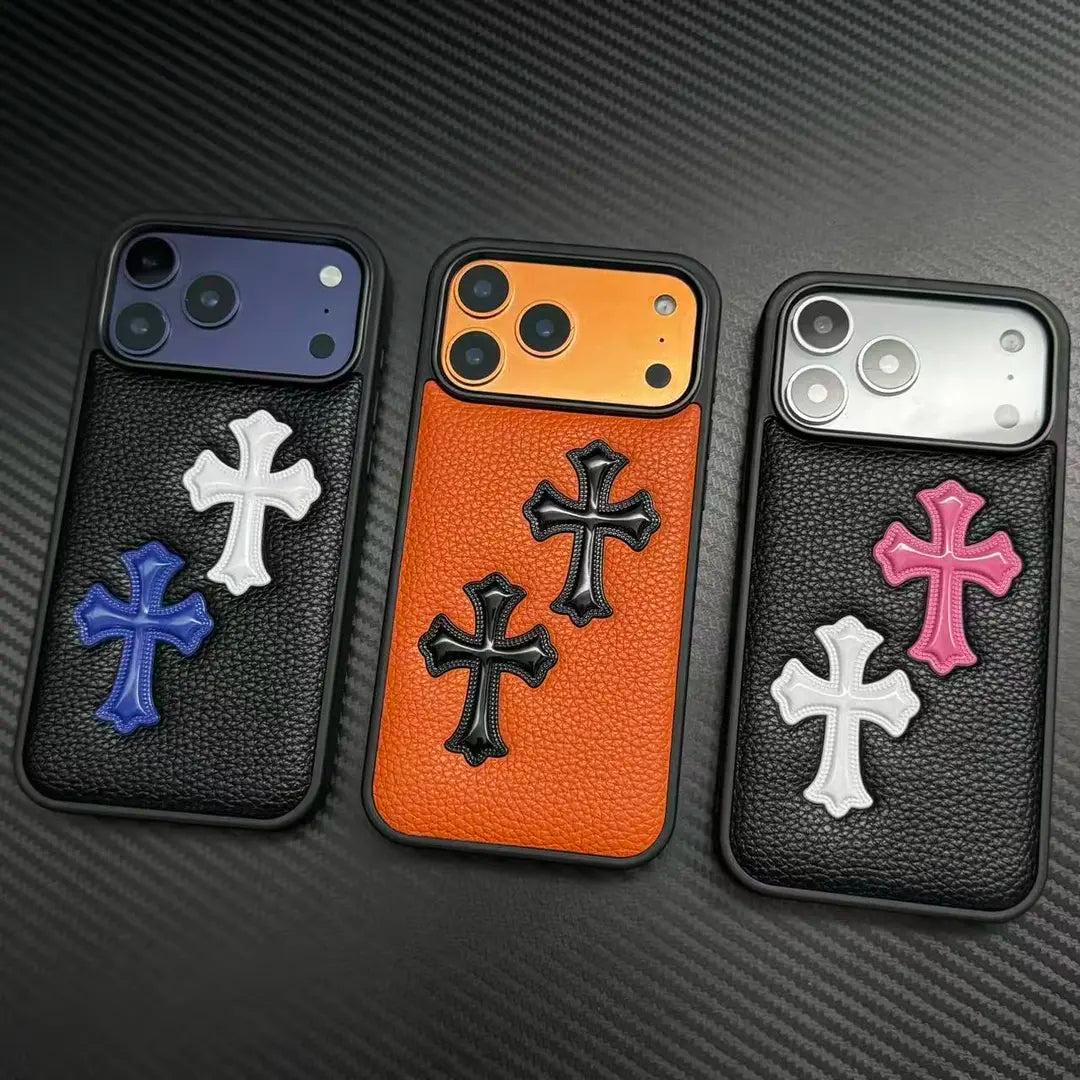 Pouzdro na telefon s 3D křížovou reliéfní koženou texturou — nárazuvzdorný ochranný kryt