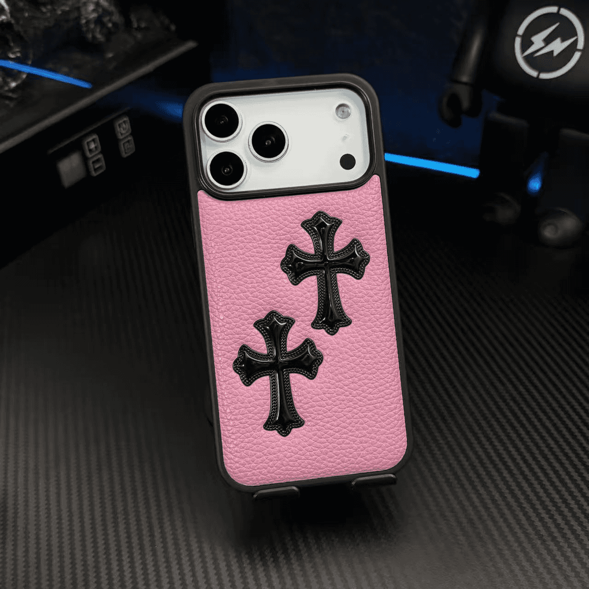 Pouzdro na telefon s 3D křížovou reliéfní koženou texturou — nárazuvzdorný ochranný kryt