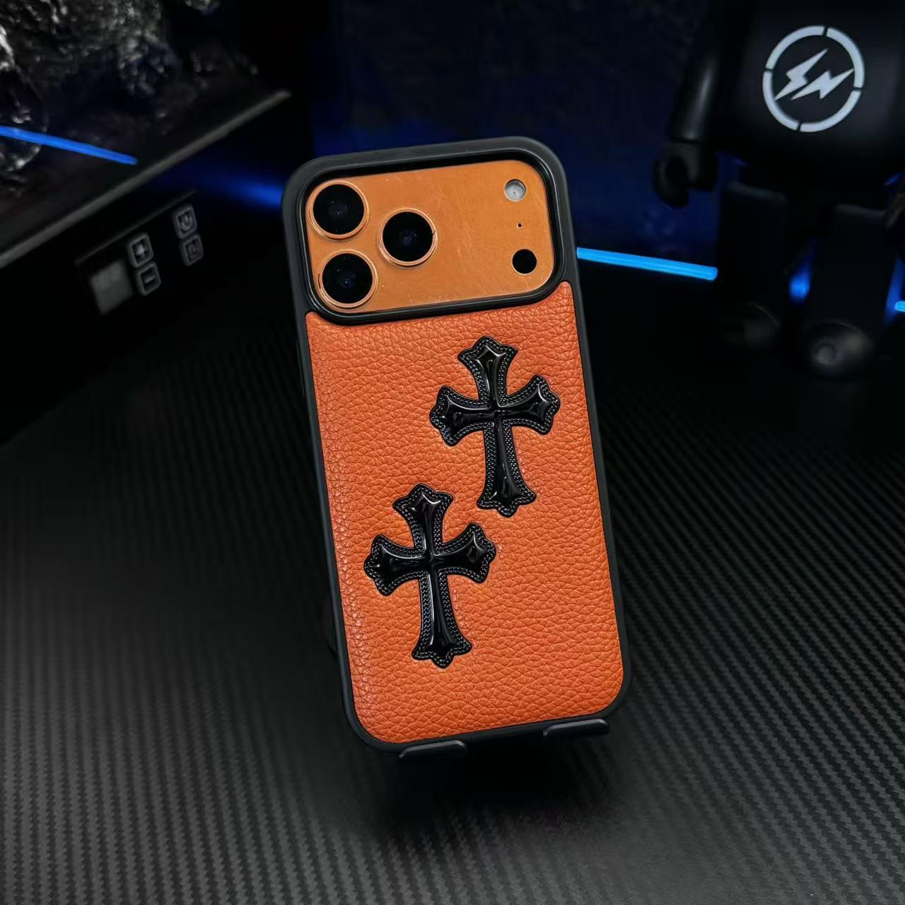 Pouzdro na telefon s 3D křížovou reliéfní koženou texturou — nárazuvzdorný ochranný kryt