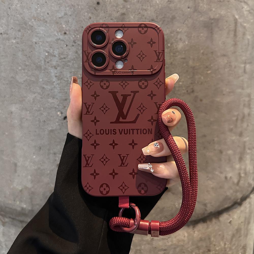 Luxuriöse iPhone-Hülle mit geprägtem Muster und abnehmbarer Handschlaufe