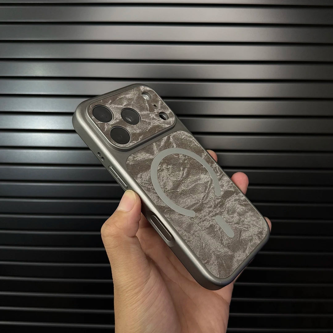 Premium MagSafe-kompatibelt iPhone-cover i læder med sne-teksturfinish