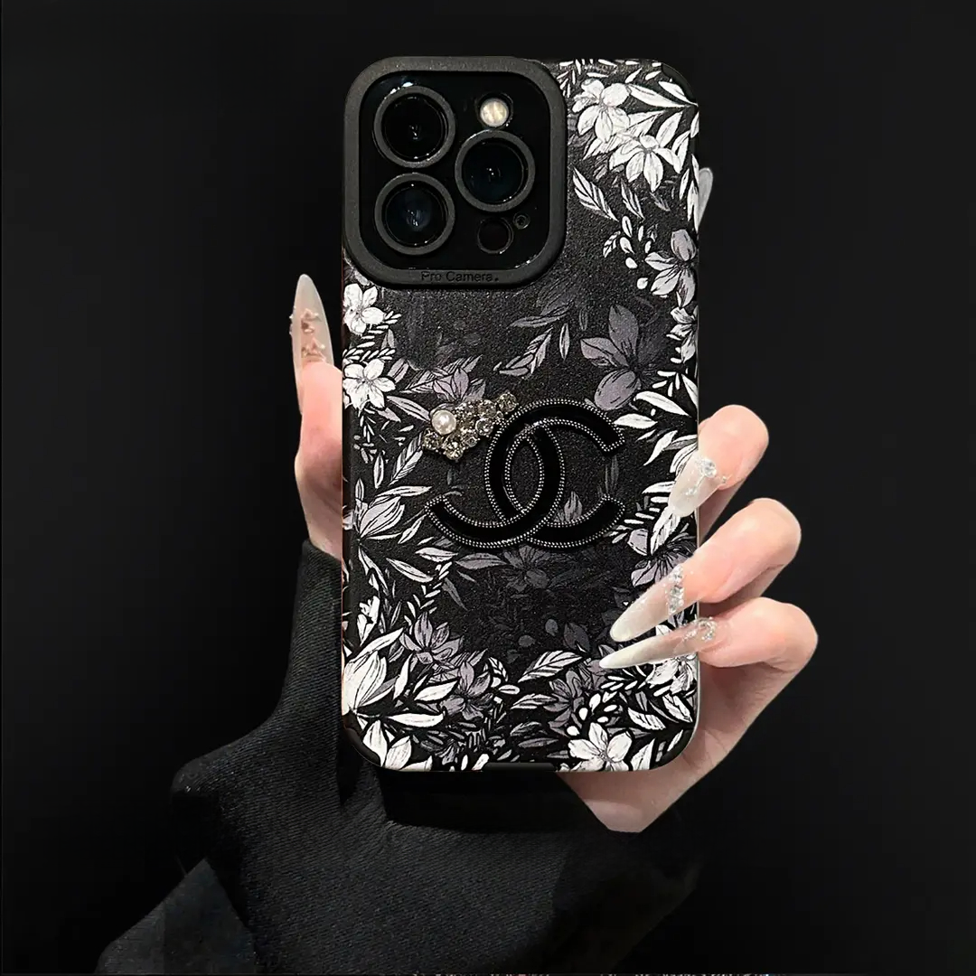 Luxuriöse Schutzhülle aus Lammleder mit Blumenmuster für das iPhone – vollständiger Linsenschutz