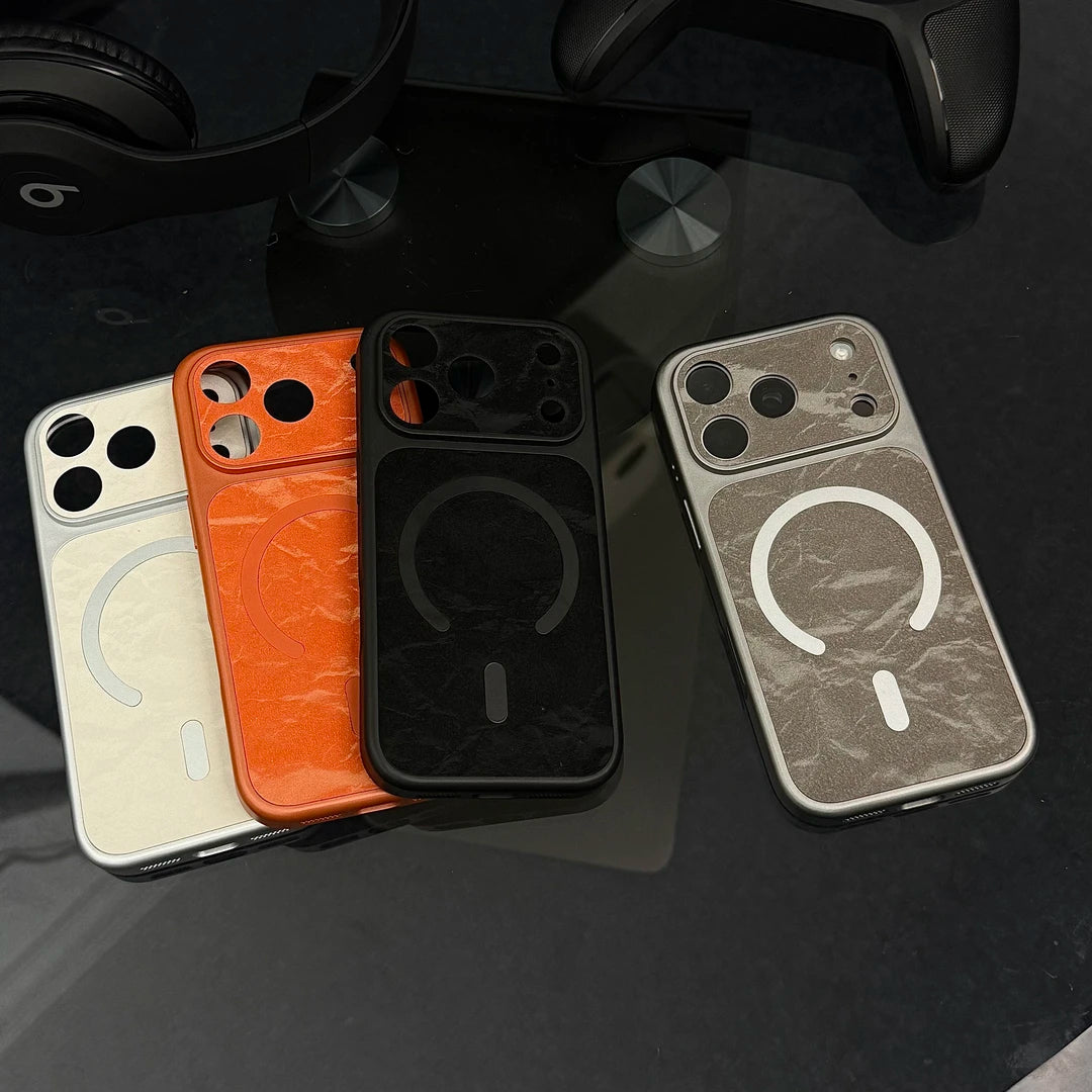 Premium MagSafe-kompatibelt iPhone-cover i læder med sne-teksturfinish
