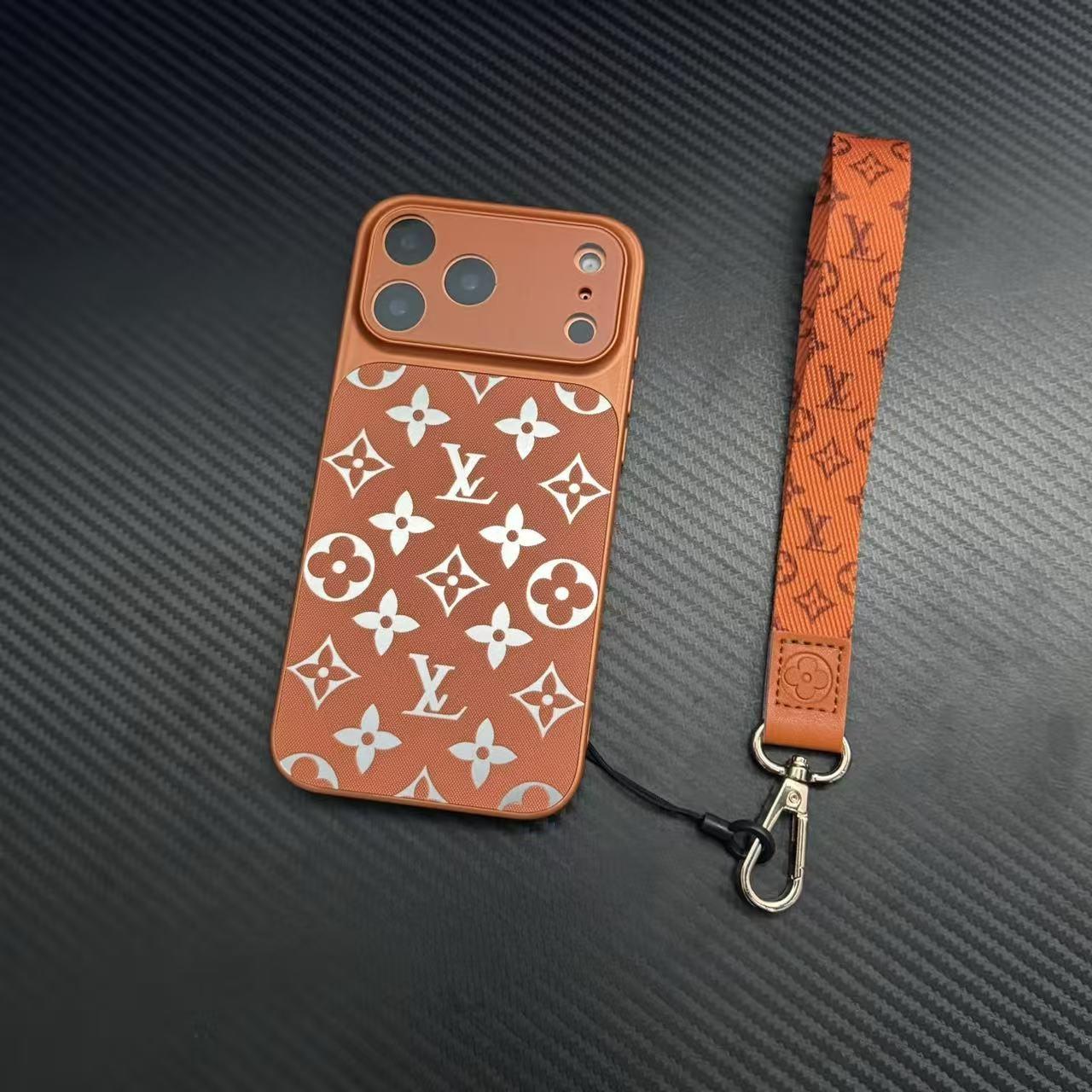 Luxe lederen telefoonhoes met monogrampatroon en volledige camerabescherming