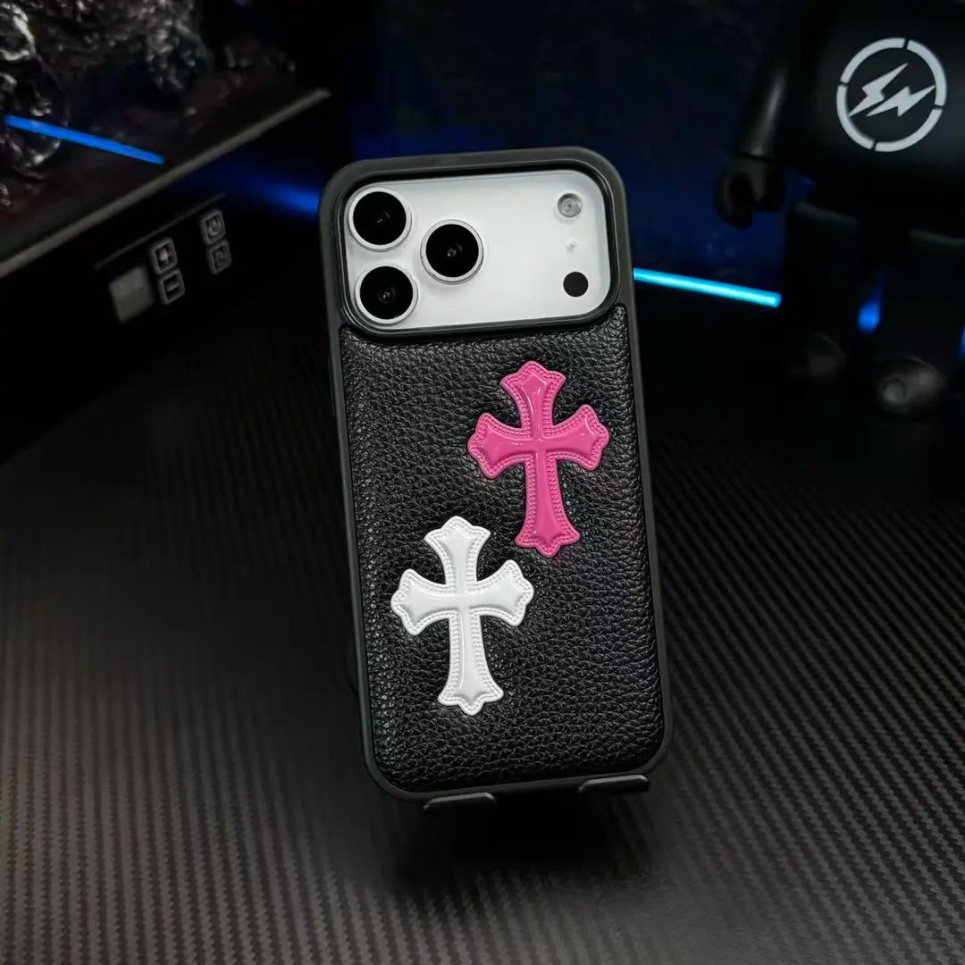 Pouzdro na telefon s 3D křížovou reliéfní koženou texturou — nárazuvzdorný ochranný kryt