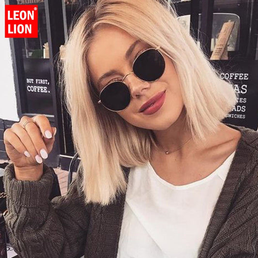 LeonLion Klassische runde Sonnenbrille mit kleinem Rahmen für Damen/Herren, Markendesigner, Legierung, Spiegel-Sonnenbrille, Vintage, Modis Oculos