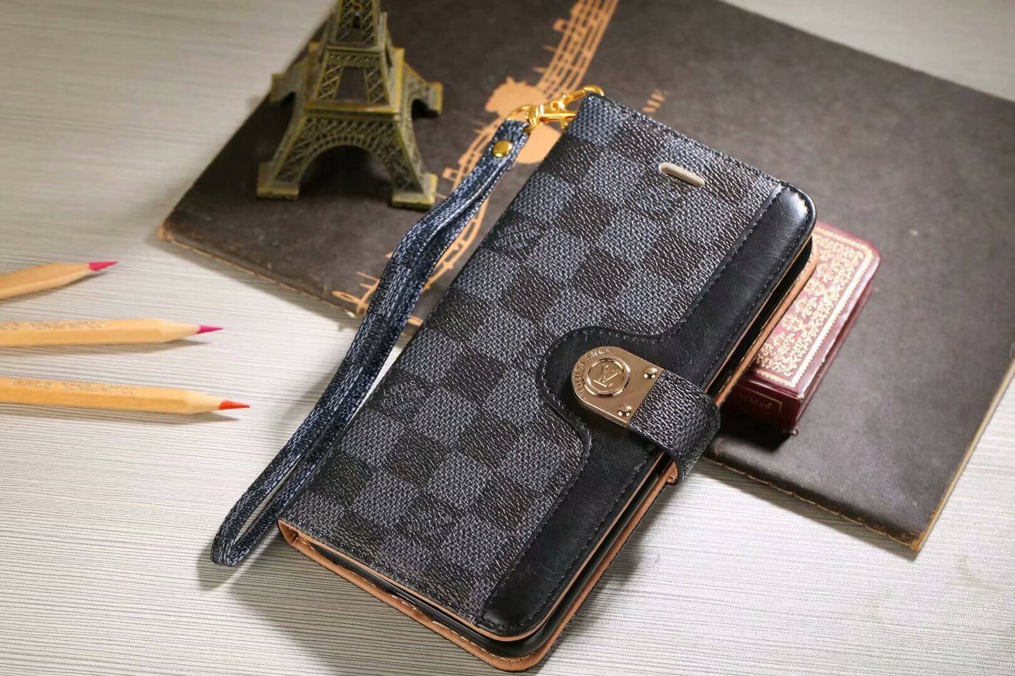 Luxusní pouzdro Monogram Wallet Case pro Samsung – Černá šachovnice