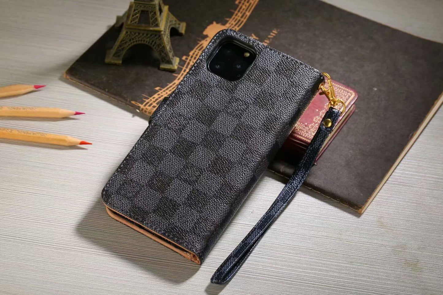 Luxusní pouzdro Monogram Wallet Case pro Samsung – Černá šachovnice