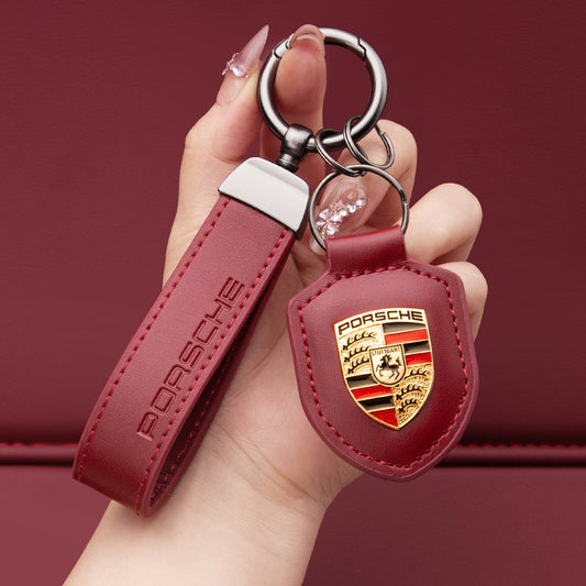 Porsche nøkkelring i ekte skinn